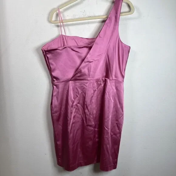 (R7) LAUREN Ralph Lauren Satin One-Shoulder Cocktail Dress in Pink Size 16 - Picture 5 of 16